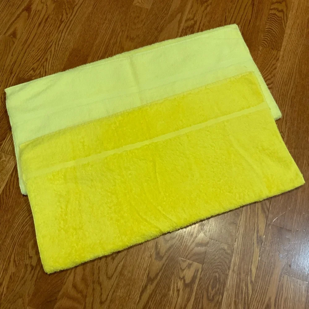 Vintage Bath Towels Yellow Set of 2 Cotton New Old Stock